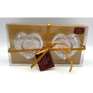 The Bombay Company Clear Glass Heart Tea Light Candle Holders Set of 2 NIB 2015